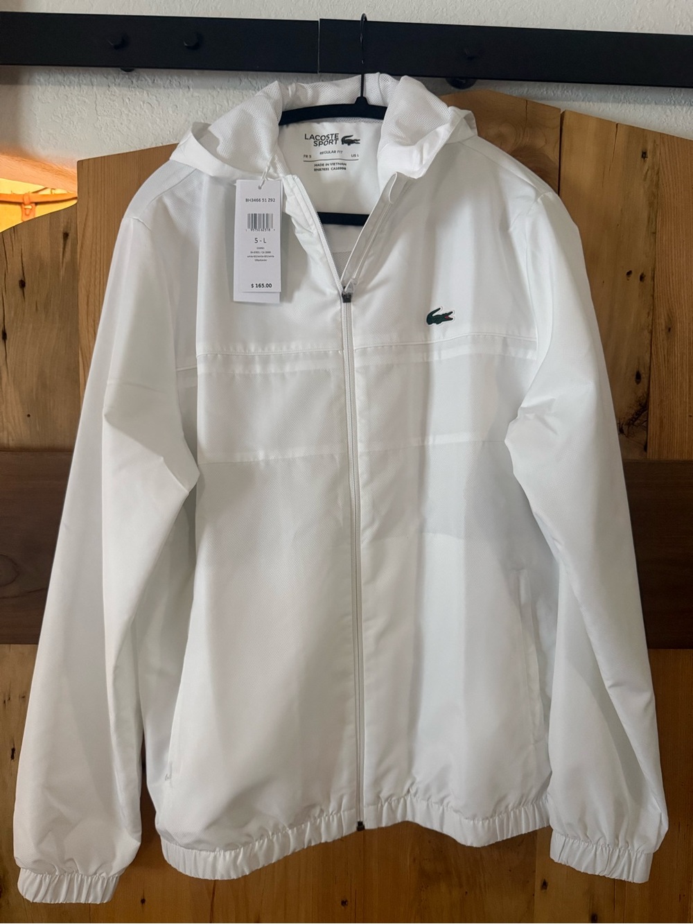 Lacoste Men’s White Hooded Windbreaker Jacket Large (5)
